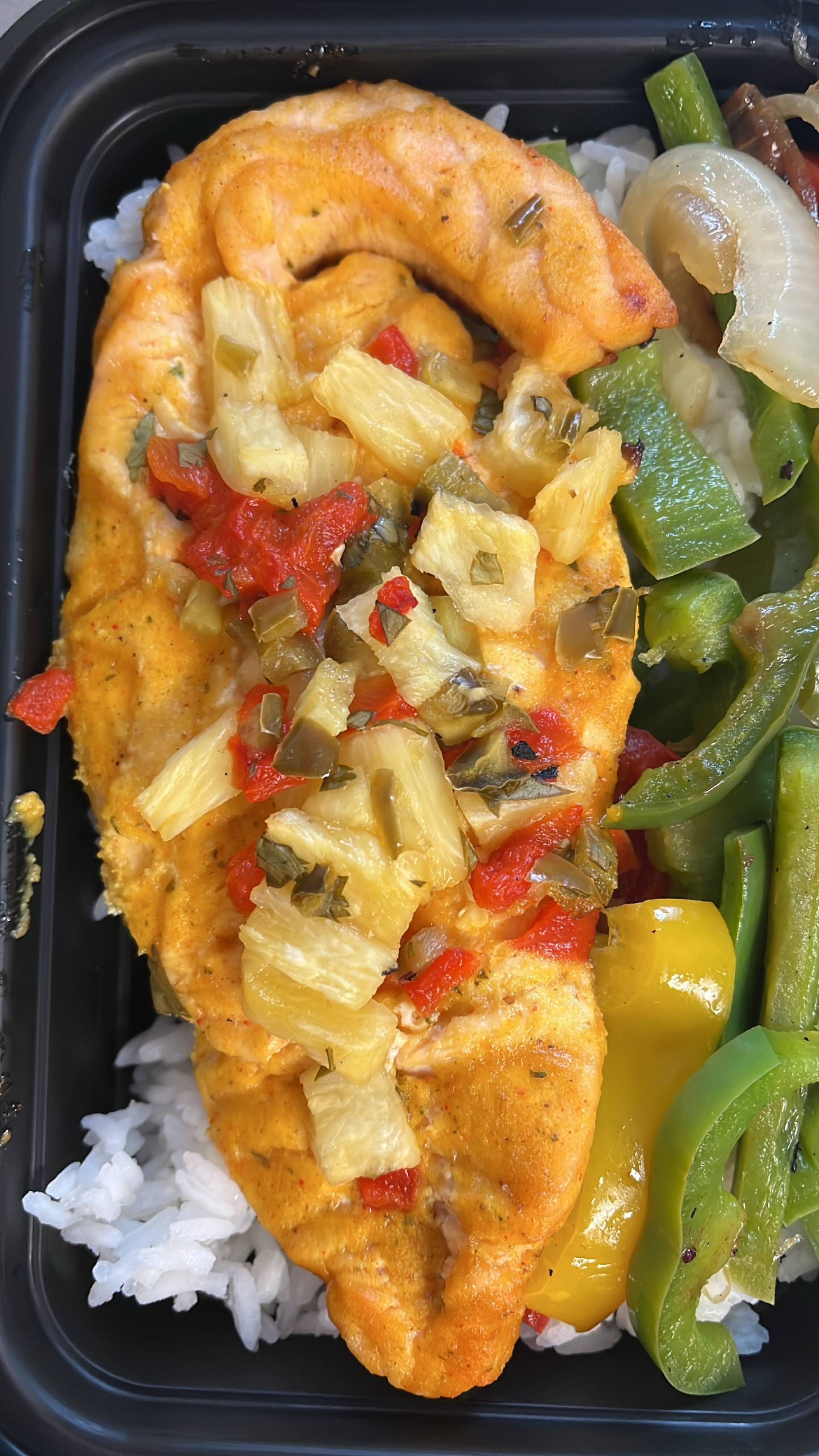 Pineapple Salsa Stuffed Salmon & Jasmine Rice