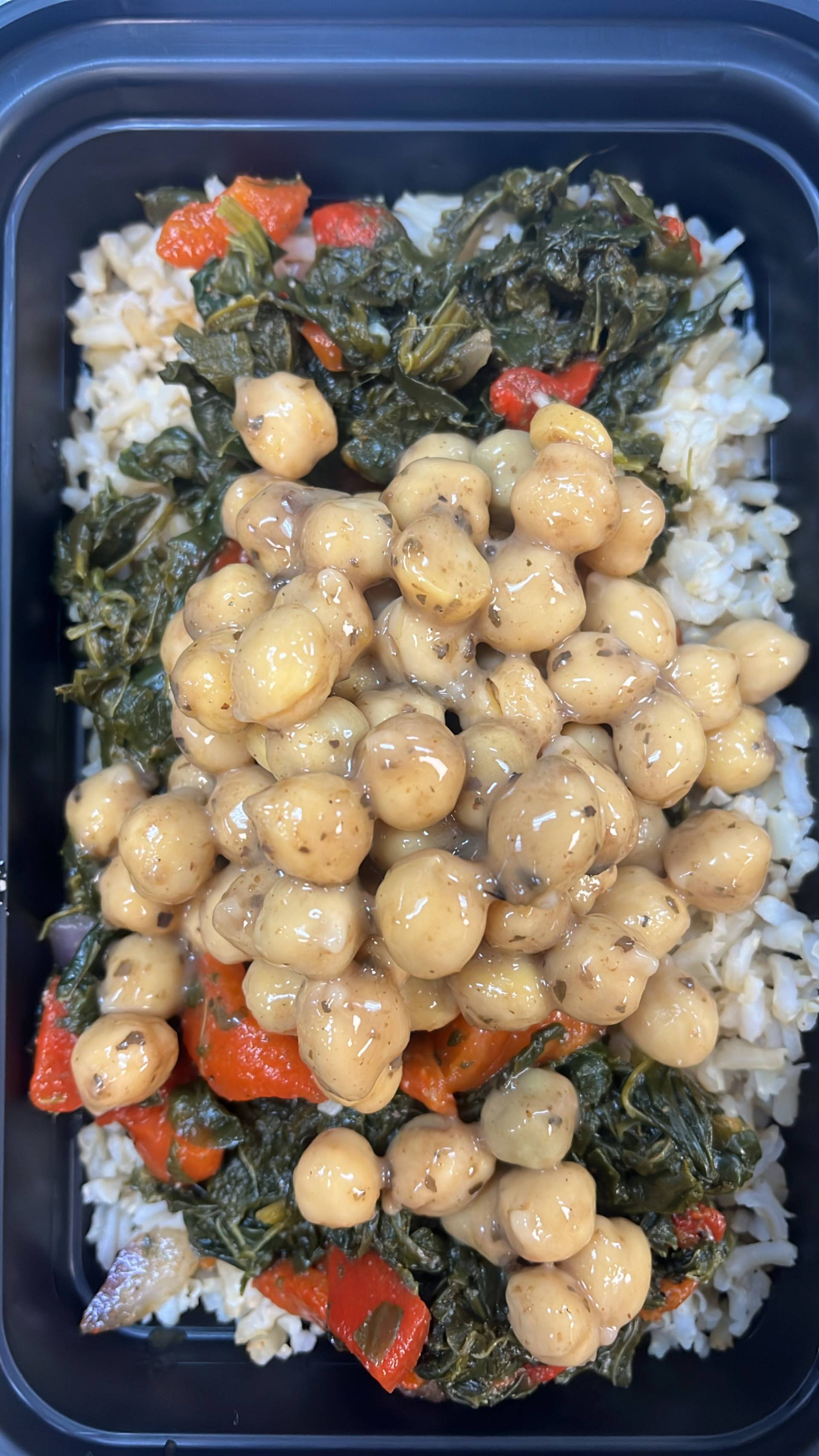 Vegan) Roasted chickpeas, mix veggies & rice bowl