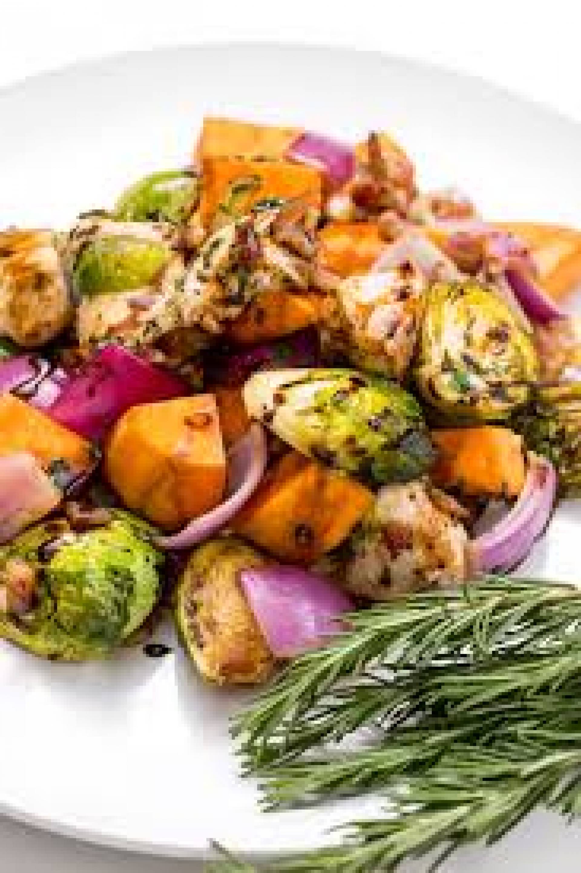 Balanced Meal) Chicken, Brussels, Feta & Sweet Potato