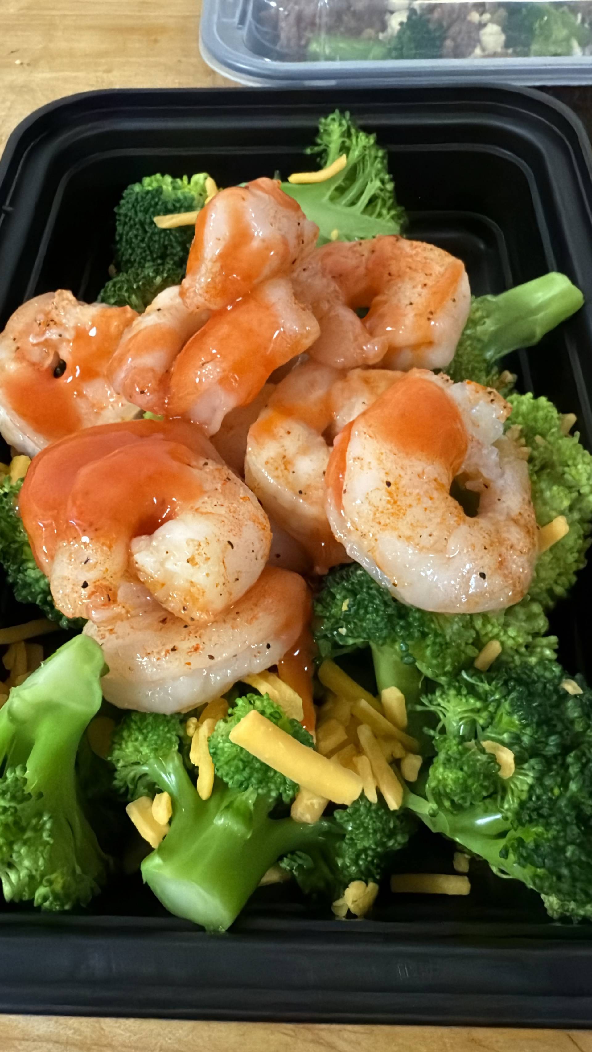 Keto/ Low Carb) Garlic Buffalo Shrimp, Broccoli, Cheddar Bowl