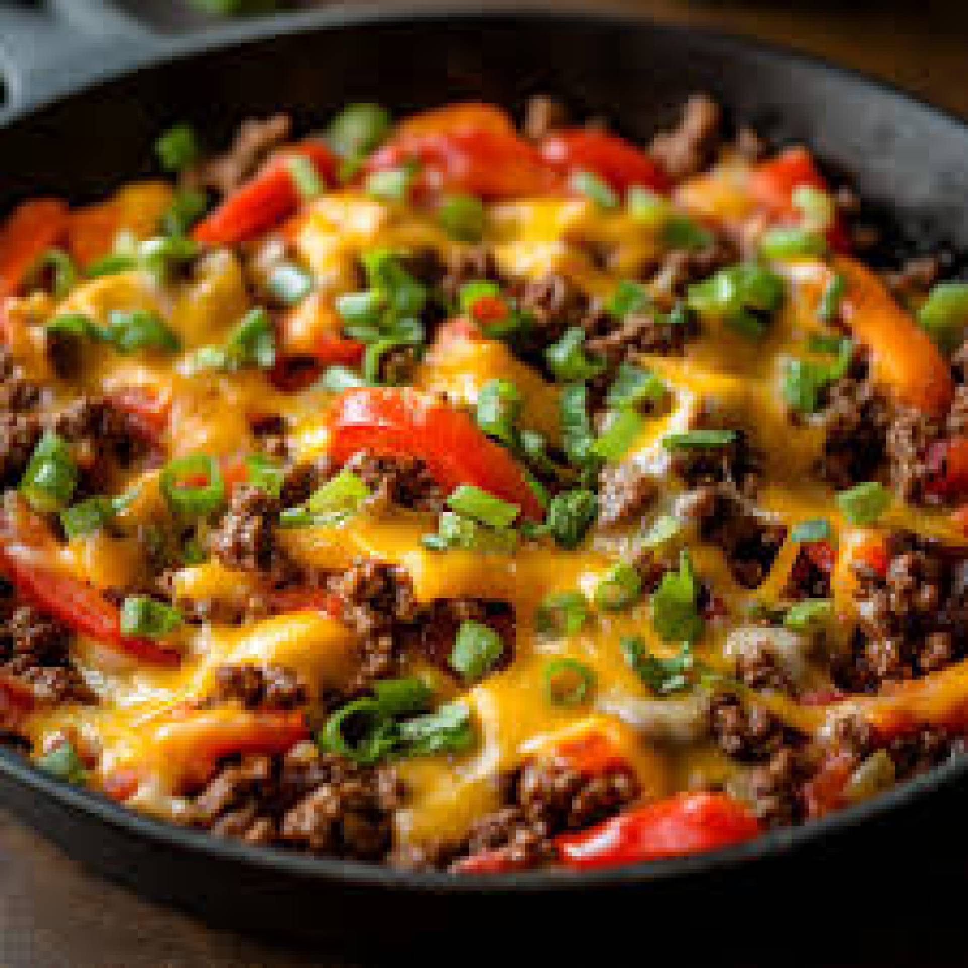 Keto/ Low Carb) Zesty Beef, Peppers/ Onions & Cheddar