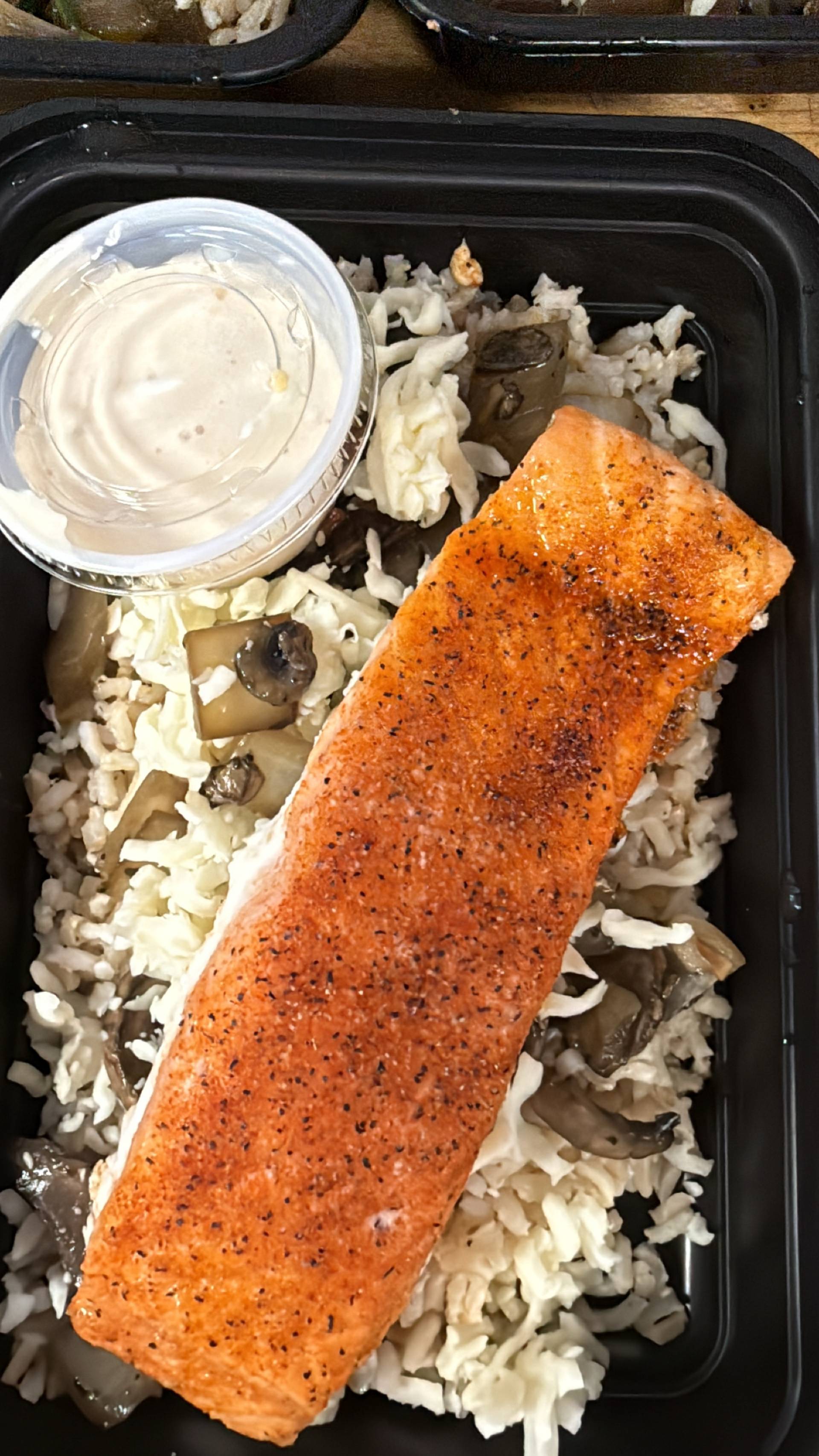 Balanced Meal) French Onion, Salmon, Brown Rice Bowl