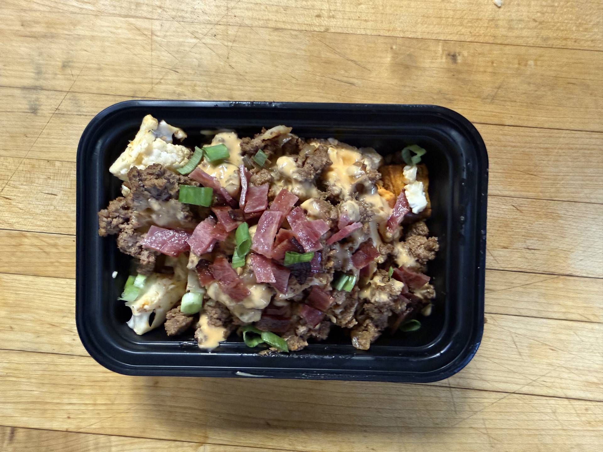 Balanced Meal) Spicy Beef, Bacon, Buffalo Ranch, Sweet Potato Bowl